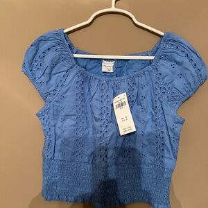 NWT abercrombie kids blue eyelet top, size 9/10